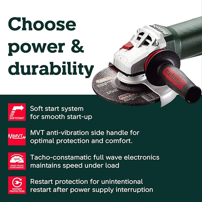 Metabo 6-Inch Angle Grinder | 13.5 Amp | 9,600 RPM | Electronics | Non-locking Paddle Switch | WEP 15-150 Quick
