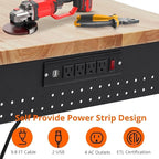 48x24 Inch Garage Workbench with Wheels, Adjustable Rubber Wood Top Garage Workbench with Power Outlet, 2000 Lbs Load Capacity, for Workshop, Woodworking, Office, Home.