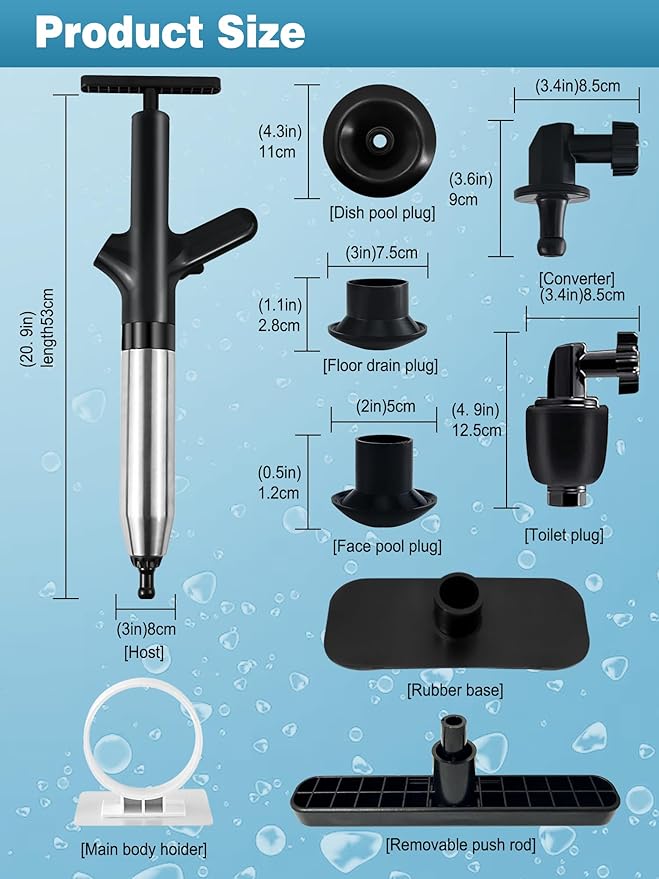 Toilet Plunger Drain Clog Remover Tool, High-Pressure Drain Snake Sink Plunger with Real-Time Barometer, Air Toilet Unclogger for Bathroom, Kitchen, Sinks and Clogged Pipe