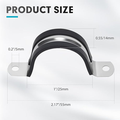 1 Inch 10 PCS 2 Holes Rubber Cushioned U Bracket Clamp, Reinforced Rigid Pipe Strap, Stainless Steel Conduit Straps Cable Clamp (25 mm) by Tavonuxt