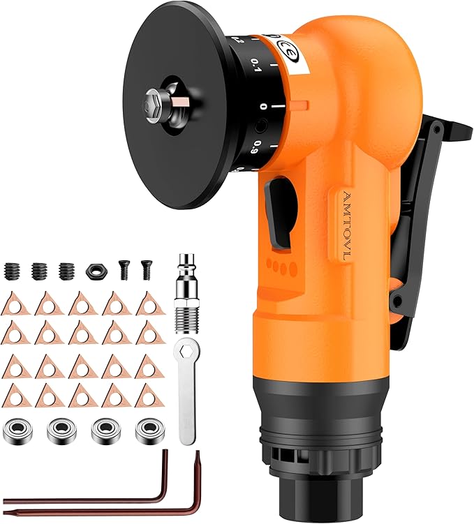 AMTOVL Air Chamfer Tool - Mini Pneumatic Chamfering Machine, 30000 RPM Pneumatic Chamfering Tool, 45 Degree Air Beveling Machine with 1/4 Inch Air Inlet for Metal, Wood, Acrylic Deburring (Orange)