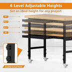 Solid Wood 48" Work Bench with Drawers, Adjustable Height Workbench with Wheels, Heavy-Duty Work Table with Power Outlets, 2000 LBS Capacity Workstation for Garage, Workshop(48" X 24")