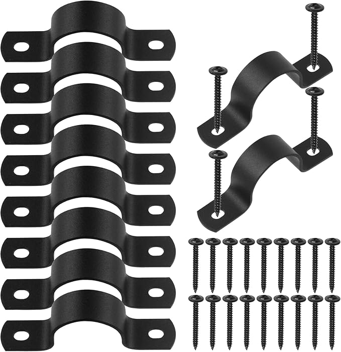 Swpeet 10Pcs 25mm Two Hole U Bracket Clamp with 20Pcs Self-tapping Screws Kit, U-Clamps, Metal Pipe Clamps, Pipe Strap Clamps, Conduit Clamps, Tension Clips for Fixing Pipe or Cable