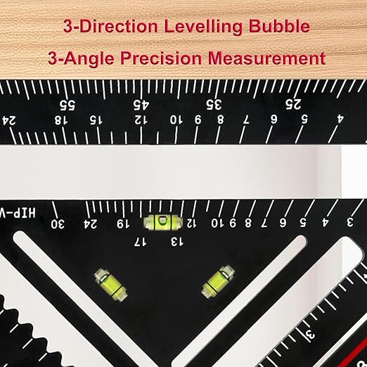 Foldable Carpenter Square 7 inch Rafter Square, Triangle Carpenter Square Die-cast for Woodworking and Carpentry (Black)