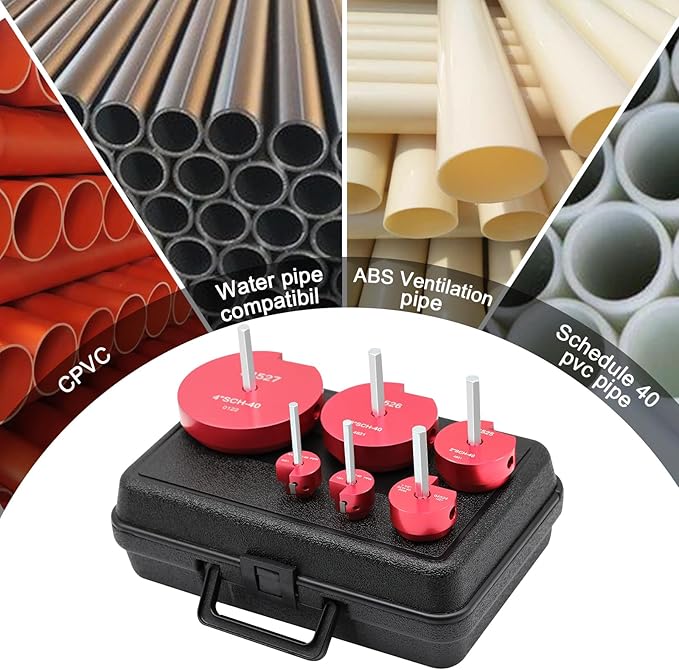 PVC Pipe Reamer, 6 Piece Plastic PVC Pipe Fitting Saver Kit Fit into Standard 1/2" Drills PVC Socket Saver Tool Contains 3/4inch, 1inch, 1-1/2inch, 2inch, 3inch, 4inch Head