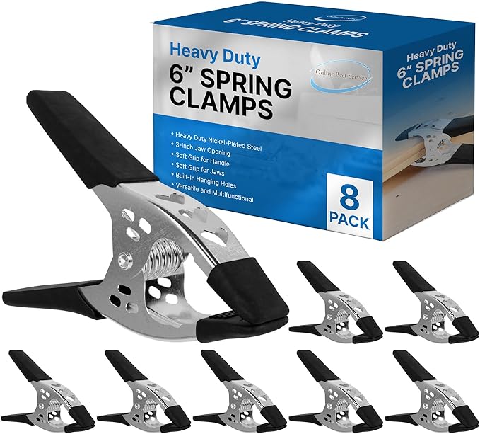 Lot of 8-6" inch Spring Clamp Large Super Heavy Duty Spring Metal Black - 2.5 inch Jaw Opening