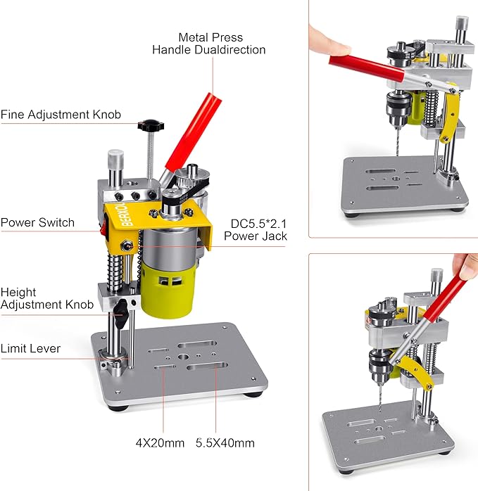 Mini Drill Press, Benchtop Drill Press, Portable Electric Drilling Machine, CNC 795 Motor, B10 Chuck, Drill Bit and Clamp for Metal Wooden Jewelry DIY and Crafts Projects