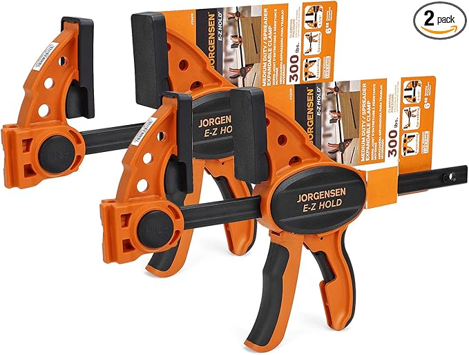 Jorgensen 6" One Hand Clamp/Spreader, 300 Lbs Clamping Force, E-Z Hold Bar Clamps Set, Medium Duty, 2-pack