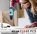 GardenJoy Cordless Power Drill Set: 12V Electric Drill with Battery and Charger, 65pcs Acessories, 3/8"Keyless Chuck, 2 Variable Speed, 24+1 Position, Compact Drill Driver Kit for Home & DIY Project