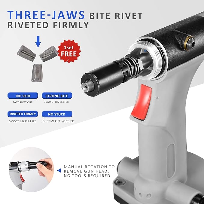 Pneumatic Rivet Gun 3/16" 5/32" 1/8" 3/32",KR-S50 with 1 Set of Extra Jaws, Air Hydraulic Riveter Tool kit for Aluminium, Steel and Stainless Steel Rivets