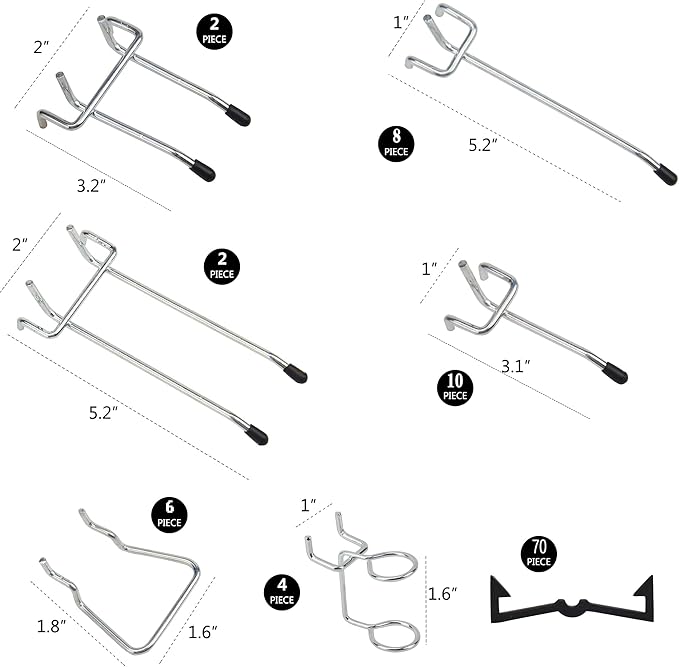 170PCS Pegboard Hooks Assorted | Peg Board Hooks for Hanging Tools - Ideal for Pegboard Organizer
