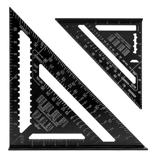 7 inch 12 inch Rafter Square Aluminum Alloy Double Scale Triangle Ruler Angle Ruler Carpenter Triangle Square Rafter Tool Mensurement Tool for Woodworking and Carpentry
