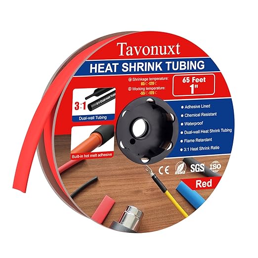 1" 65ft 3:1 Heat Shrink Tubing with Adhesive Lining - Marine Grade, Ideal for Home, Automotive, and Industrial Use - Red