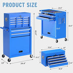 8 Drawer High Capacity Rolling Tool Chest, Metal Tool Box with Wheels and Drawers, Detachable Toolbox with Lock, Heavy Duty Tool Cabinet for Workshop, Warehouse and Garage (Blue)