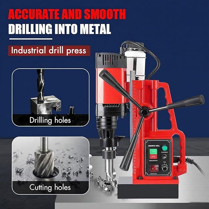 1550W Magnetic Drill Press, 500RPM Portable Mag Drill Press with 2 Inch Boring Diameter, 10-Speed Core Drilling Machine, Single Track Electric Drilling Tool for Metal Working, Industrial