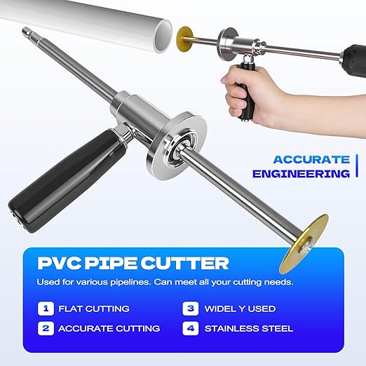 Pipe Inside Cutter for PVC Pipe with Diamond Grit Cutting Wheel and Handle, 7 Inch Adjustable Cutting Depth Stainless Steel Plumbing Cutter Tool Fit with 1/4" Hex Shank,for 1-1/2 Inch to 8 Inch Cut