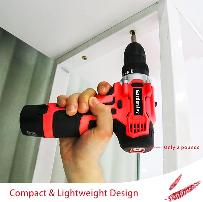 GardenJoy Cordless Power Drill Set: 12V Electric Drill with Battery and Charger,