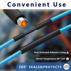1/8 inch Heat Shrink Tubing, 66 Ft 3:1 Dual Wall Adhesive Lined Shrink Tube, Waterproof Marine-Grade Shrink Wrap Tubing for Electrical Insulation, Industrial, Automotive & DIY Wiring – Black