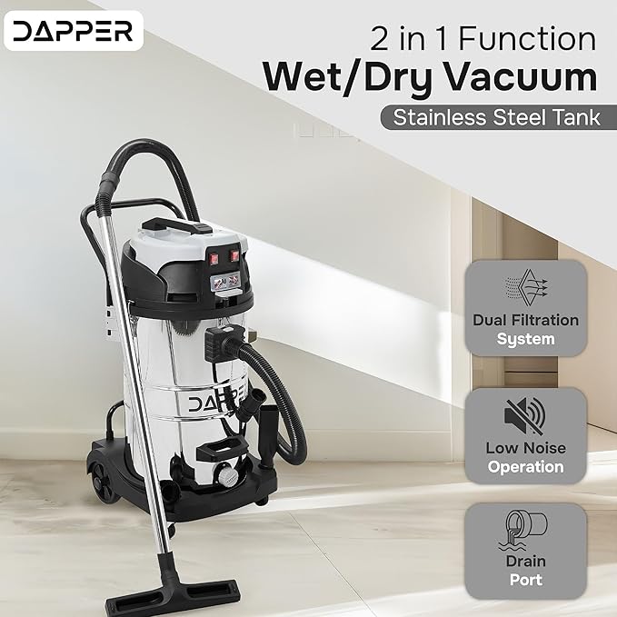 21 Gallon 8.5 Peak HP Wet/Dry Vacuum, Stainless Steel Tank, 2 in 1 Function Portable Shop Vacuum with Attachments, Built-in Drain Ideal for Jobsite, Garage & Workshop.