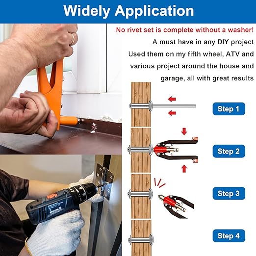 smseace 100Pcs 1/4"x1/2" Pop Rivets with Washer Assortment Kit 6.4x12.7mm Pop Rivets and 1/4" 304 Stainless Steel Backup Washers Aluminum Rivets kit for Metal/Furniture/Automotive/Instruments