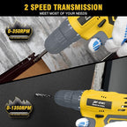 Jar-Owl 21V Cordless Drill Set, 0-1350RMP Variable Speed,350 in-lb Torque,10MM 3/8'' Keyless Chuck, 18+1 Clutch, 1.5Ah Li-Ion Battery & Charger for Home Tool Kit - Black & Yellow