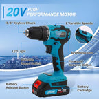 Brushless Cordless Drill Set/Driver Kit,Lightweight Driver, Electric Power Drill with 2 Batteries and Charger,3/8 Inch Keyless Chuck,21+1 Torque Setting,2 Speed with Bits-JOVANT