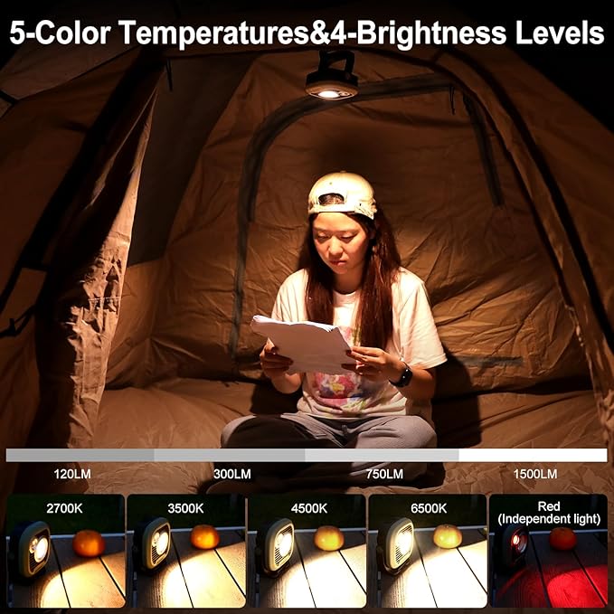 klarus WL3 Camping Light Magnetic Work Light, 1500 High Lumens, 13500mAh High Capacity, 6 Light Modes, Rechargeable Portable LED Lights for Work, DIY, Emergency, Car Repair & Camping - Khaki