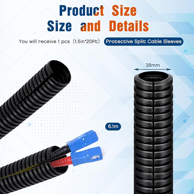Sasylvia 1.5'' x 20 ft Split Wire Loom Cord Protector Tubing Split Conduit Protector Tubing Convoluted Tube Flexible Electrical Wire Cover Protective Sleeves(Black)