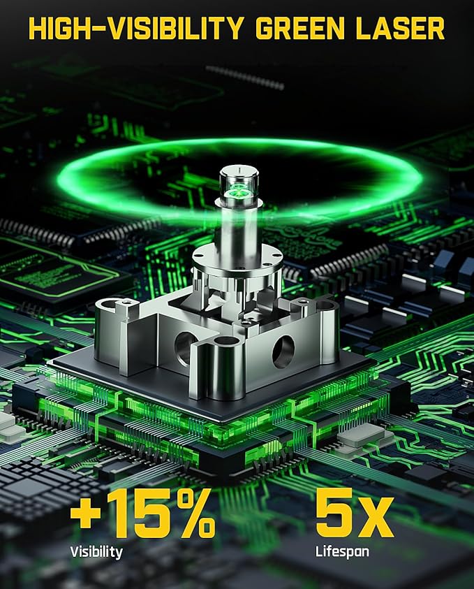 Fanttik D12 PRO Laser Level 3 x 360°, Self-Leveling Cross Line Laser with LED Screen, 3D Green Cross Line, 5200 mAh Battery Rechargeable, Pulse Mode, Magnetic Support