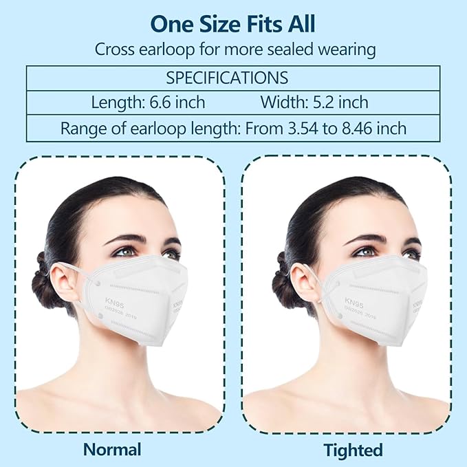 50PCS KN95 Face Masks Breathable Disposable Mask 5 Layer Cup Dust Safety Filter Efficiency≥95% with Elastic Ear Loops and Nose Bridge Clip(White)