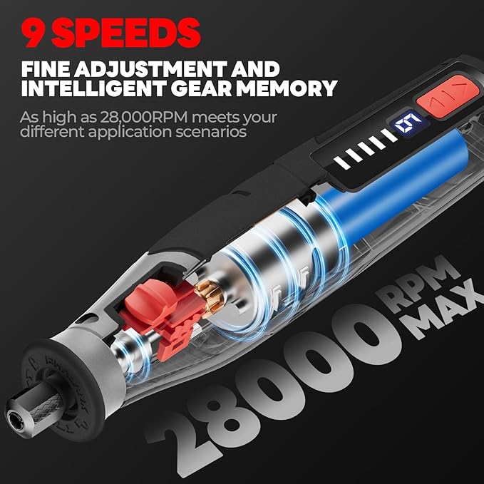 Cordless 4V Rotary Tool Kit, PHALANX Rotary Tools 80 PCS Accessories 4000mAh Li-Ion Battery, Type-C Charging 9 Speed Engraving Tool for Wood Cutting Sanding Crafts Carving Resin Polishing