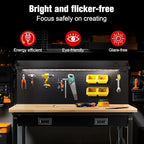 60" Workbench with Drawers, Work Benches for Garage with Strip Light, Adjustable Work Table with Large Pegboard, 2000 LBS Heavy Duty Table with Power Outlet Rubber Wood for Garage, Office