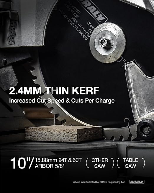 CRALY 10 Inch 24&60 Teeth General Purpose/Fine Finish Wood Cutting Circular Saw Blade, 5/8 Inch Arbor, for Table Saw & Miter Saw, Carbide Tipped, Thin Kerf, for Cutting Plywood, MDF, OSB, Laminated