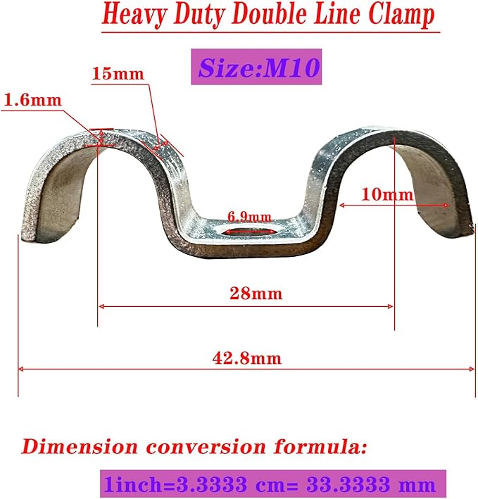 6pcs 10mm(2/5 inch) Double Line Clamp Heavy Duty 1 Hole Conduit Strap 304 Stainless Steel M-Type Pipe Strap For Wire Pipe Cord Installation