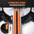 Updated 10-Inch Sliding Miter Saw, Multi-Material Cutting w/ 3 x TCT Blades, Ambidextrous Operation, 5000/3200RPM Speed, Laser Guide, 0-45° Bevel Cut, Max Cut 3.5x13.4in, 9 Positive Stops