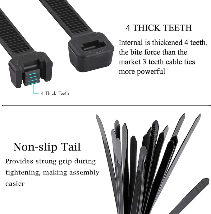 Zip Ties 14 inch (1200 Pack), Black Cable Zip Ties 50 lbs Tensile Strength Nylon Self-Locking Wire Ties Wraps for Outdoor and Indoor Use by ECRABONE