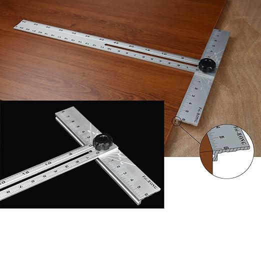 Triangle Ruler Square Carpentry Squares Folding Aluminium Frame Construction Tools Combination 24 Inches in Framing Roofing Stair Work Woodworking Movable Right Angle 90°45 Degree Angle Ruler