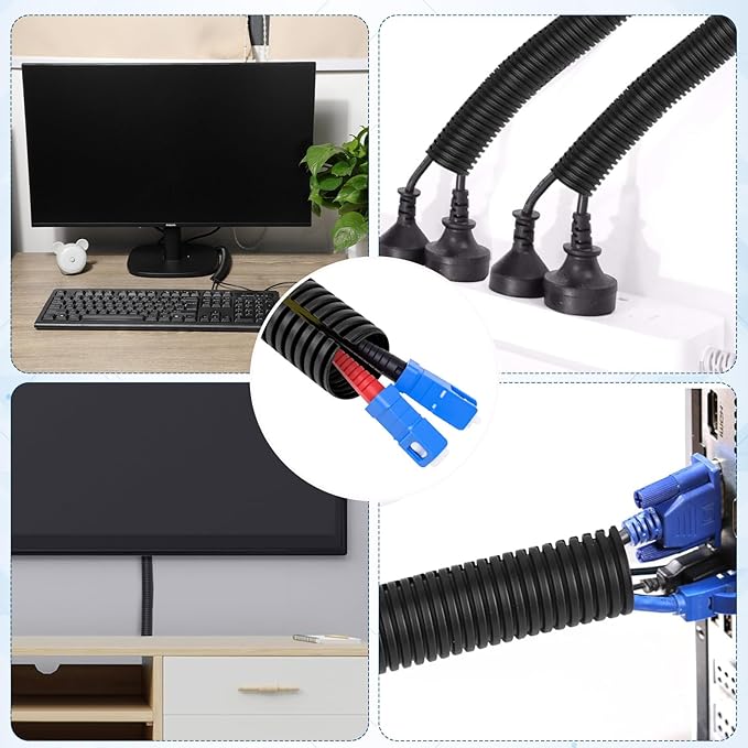 Sasylvia 1/4", 1/2", 3/8" X 10 ft Split Wire Loom Tubing Automotive Wire Loom Assortment Split Cable Sleeves Bulk Flexible Electrical Conduit Protective Kit