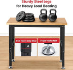 Work Bench for Garage Workbench Adjustable Height Work Table for Shop Woodworking, 41 x 20 Heavy Duty Rubber Wood Top for Office, Home, Commercial