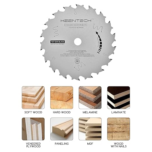 KEENTECH 6-1/2 Inch Woodworking Circular Saw Blade 18T, Non-Stick Coating, Tungsten Carbide Tipped, ATAF Grind, 5/8 Inch Arbor Hole