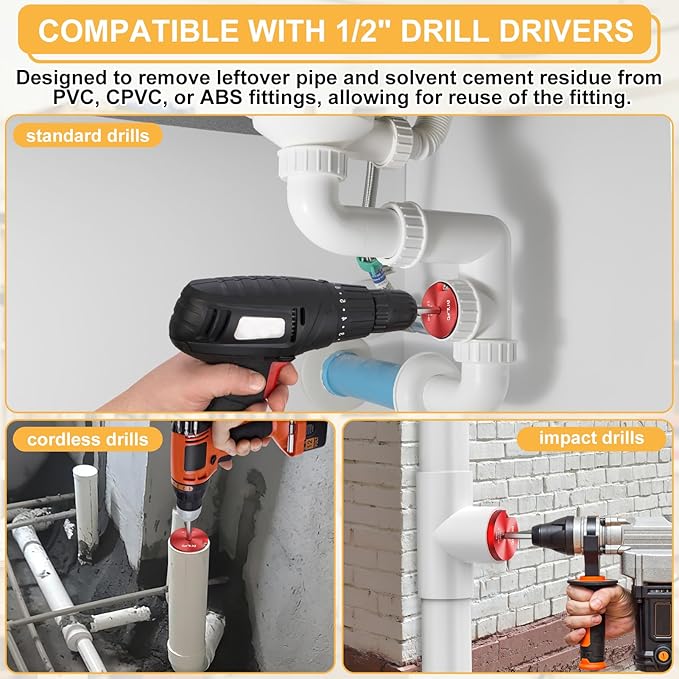 PVC Pipe Reamer, PVC Fitting Saver, 9Pcs Pipe Reamer for SCH40, Includes 1/2 inch, 3/4 inch, 1 inch, 1-1/4inch, 1-1/2inch, 2inch, 2-1/2inch, 3inch, 4inch Head Aluminum with 2 Blades