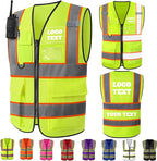 Custom Safety Vest Logo High Visibility Work Vests for Men Customize Hi Vis Reflective Construction Workwear