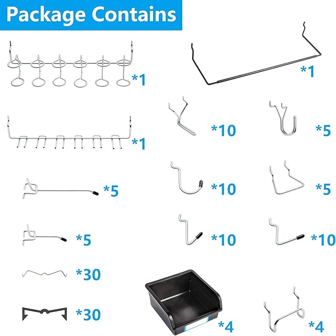 Pegboard Hooks, with Bins, Peg Locks, for Organizing Various Tools, 131 PCS, 60 of Which are Locks