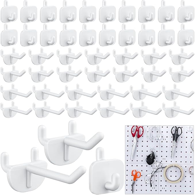 84 Pcs White Pegboard Hooks Plastic Straight Hook Fits 1/4" Pegboards Accessories Multiple Size Peg Board Hooks for Craft Storage Tool Room Kitchen Garage Organizer Tools Display