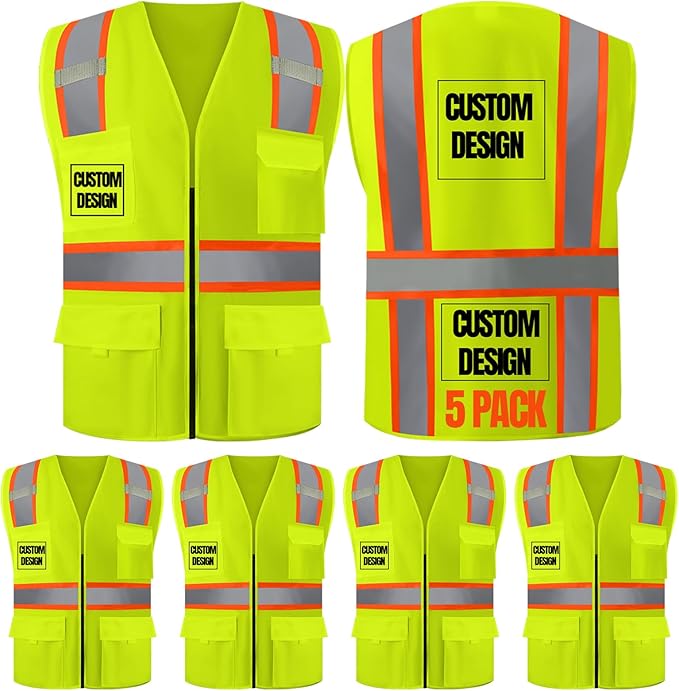BeautyWill Custom Safety Vest Customized Logo Class 2 High Visibility Reflective Vest with Pockets Construction workwear