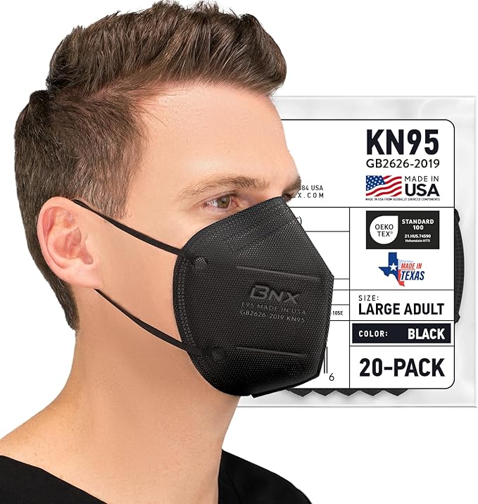 BNX KN95 Face Masks Made in USA (Adult Large, Adult Medium, Kids Small) (Earloop) (Model: E95/E95M/E95S)