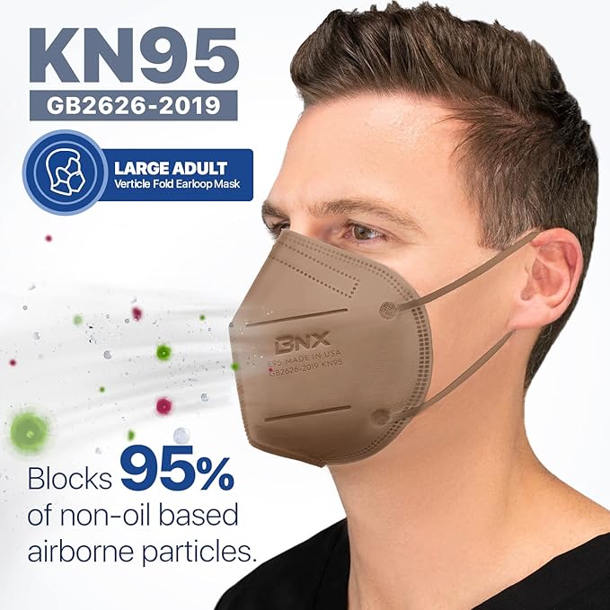 BNX KN95 Face Masks Made in USA (Adult Large, Adult Medium, Kids Small) (Earloop) (Model: E95/E95M/E95S)