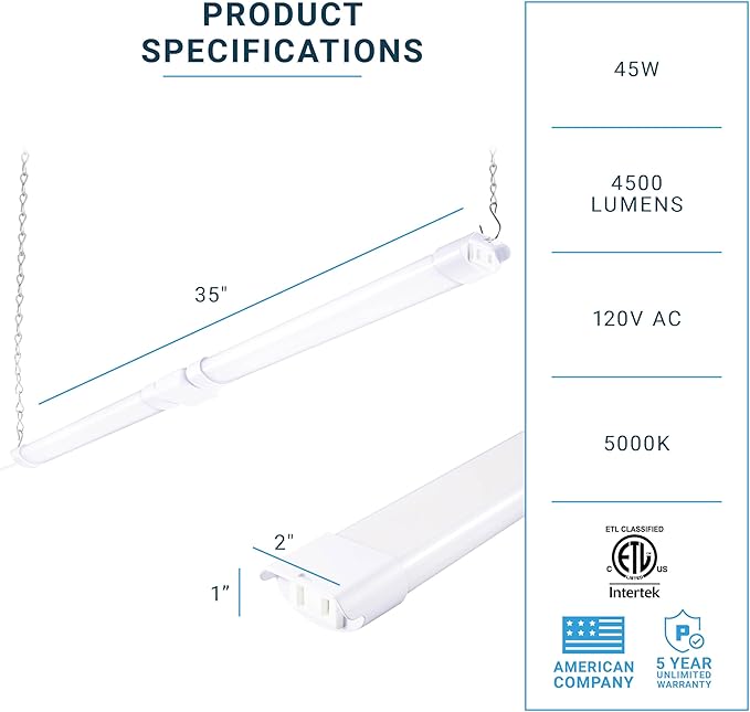 PARMIDA (10 Pack) Linkable LED Utility Shop Light, 45W, 3FT Integrated Fixture ETL 4500LM Plug-in Garage Lighting On/Off Switch, Surface or Suspension Mount for Basement Workshop Office, White - 5000K