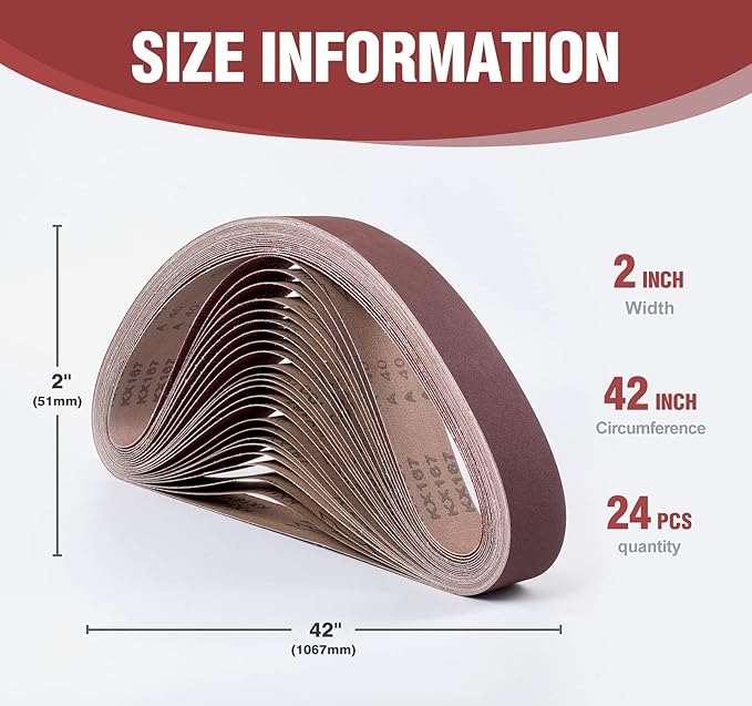 S SATC Sanding Belts 2×42 Inch Sanding Belt 24 Pcs 3 Each of 40 60 80 120 150 240 320 400 Grits Complete Set of Aluminum Oxide for Versatile Grinding and Finishing