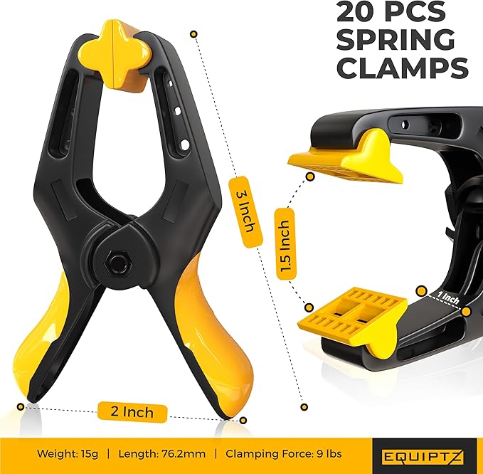 Small Spring Clamps 3 inch - 20 Pack Clamps for Backdrop Stand, Tarps, Crafts & Pool Cover with 1.5 Inch Mouth Opening - Mini Clamps for Photography Studio with Non-Detachable Jaw Pads